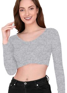 Gray Long Sleeve Crop Top