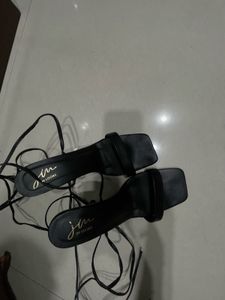 Black High Heels With Laces Or Strips