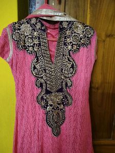 Pink Embellished Anarkali Dress Witj Duppata