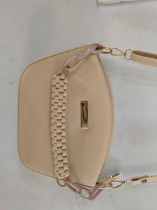 Beige Crossbody Bag with Chain Detail