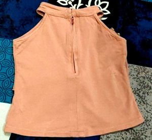 Peach Halter Top with Buttons