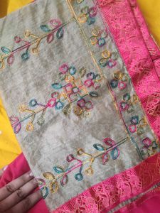 Embroidered Pink Patiala Set With Handwork Dupatta