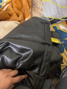 Black Straight Fit Leather Pants