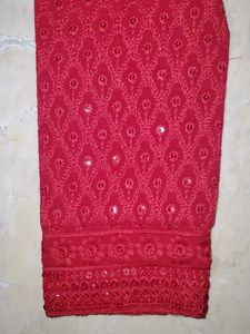 Red Embroidered Kurta
