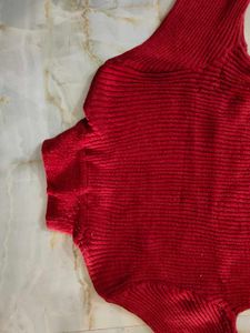 Red Ribbed Knit Top