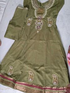 Olive Green Embellished Anarkali