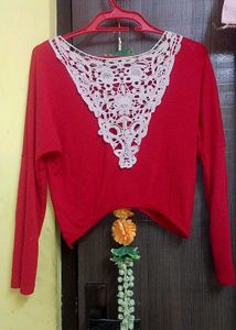 Red Lace-Trim Top