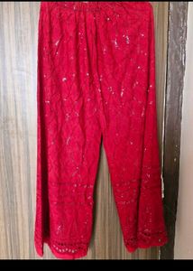 Red Chickenkari Work Kurta Set