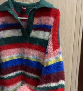Japenese Vintage Striped Fuzzy Knit Sweater