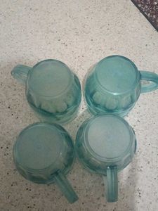 Blue Tinted Glass Mugs - Set of 4