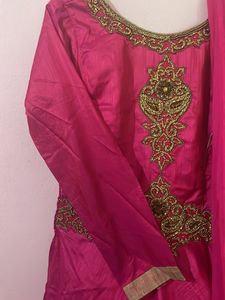 Pink &amp; Gold Embellished Anarkali Suit