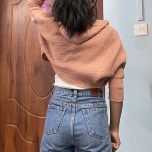Peach Ribbed Knit Shrug