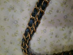 Fuzzy Navy &amp; Gold Studded Shoulder Bag