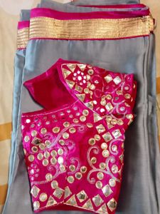 Elegant Grey Silk Saree with Pink Blouse