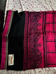 Black and Pink Saree With blouse❤️❤️