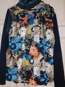 Multi Colour  Soft Woollen Polyneck Top Size M