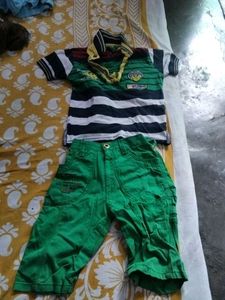 Kids Outfit: Striped Shirt & Green Shorts