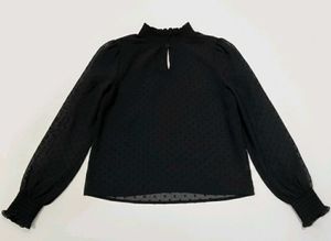 Chic Black Sheer Polka Dot Top