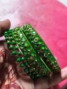 Green Beaded Bangle Set