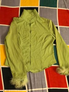 Green Feather Cuff Button-Down