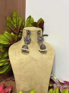 Oxidized Silver Jhumka Earrings