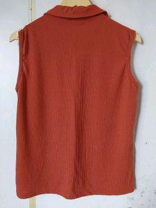 Coral Ribbed Sleeveless Top