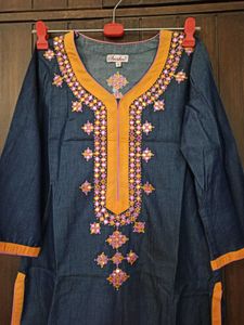 Denim Embroidered Kurta