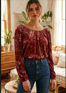 Floral Velvet Bardot  Top