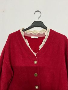 Red Lace Trim Cardigan❤️