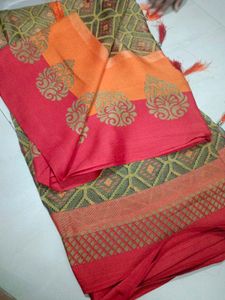 Red &amp; Orange Silk Blend Saree