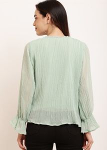 Mint Green Tie-Front Peplum Blouse