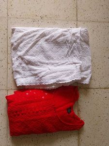 Women Kurta Plazoo Set Red And White