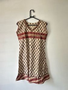 Pure Cotton Print Beige Kurta