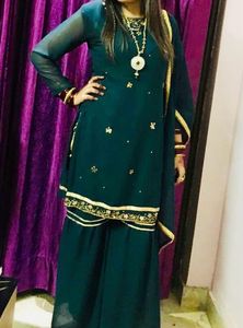 Beautiful Bottle Green Sharara Suit Set