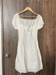 White Backless Dress With Drawstrings