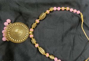 Pink Beaded Medallion Necklace