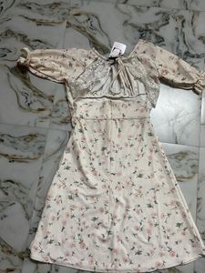 Off White Floral Printed Middi Dress