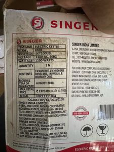 Singer Uno Kettle Unused Plastic Body 1 Litre
