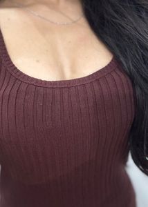 Brown Ribbed Tank Top – Sleeveless Casual Wear