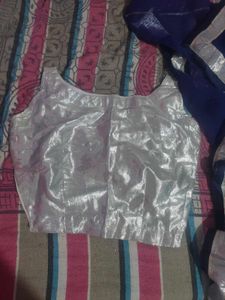 Silver Blouse &amp; Blue Saree With Fall On It