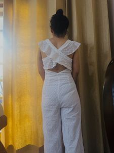 Schiffli Ruffle back crisscross Jumpsuit(b1g1)