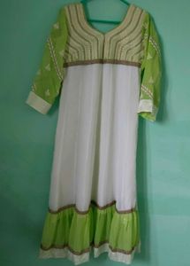 White With Green Ethnic Wear