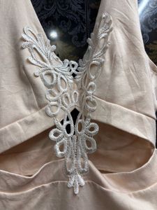 Chic Nude Party Dress with Cutouts &amp; Applique