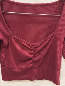 Maroon Ribbed Crop Top