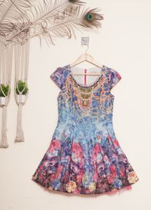 Floral Print Beaded Neckline Dress