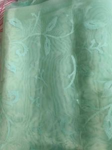 Mint Green Floral Sheer Fabric