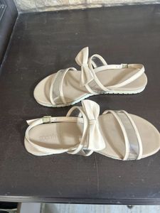 Cream Flat Sandals with Bow &amp; Transparent Strap