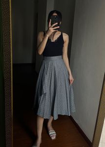 Asymmetrical Fold Pleat MIDI Skirt
