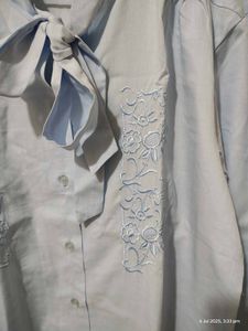 Vintage Blue Bow Blouse (36-38)