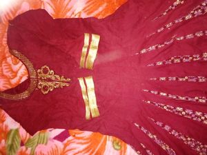 Beautiful Merun Colour Umbrella Gown